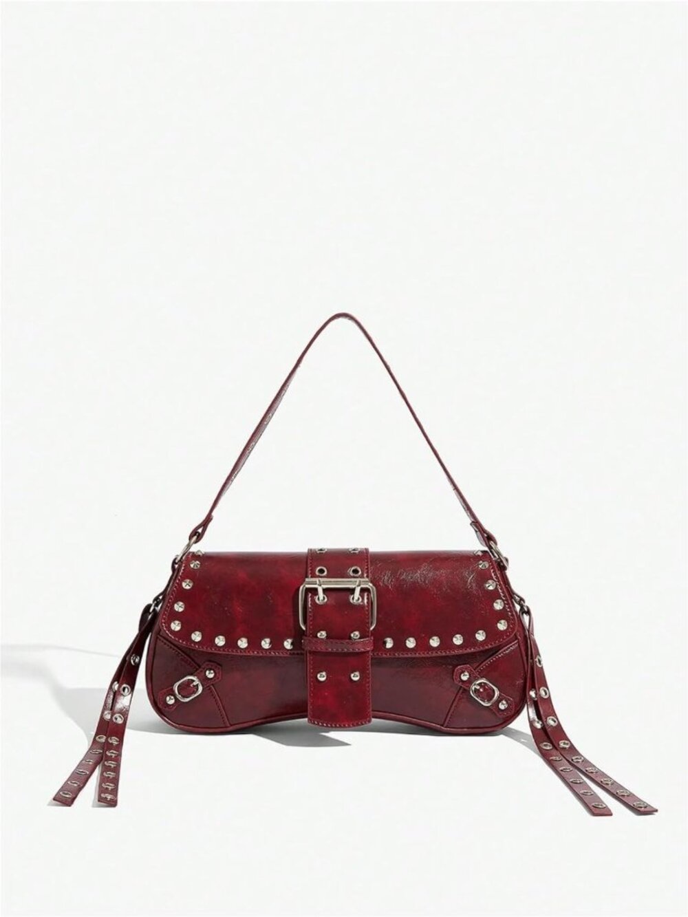 Mini Goth Punk Shoulder Bag - Y2K Leather Purse with Studded Detail, Stylish - Picture 5 of 7